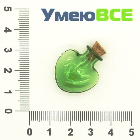 Стеклянная баночка Сердце, Зеленая, 26х22 мм (DIF-006692)