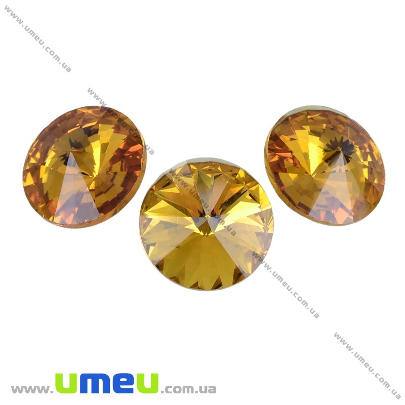 Ріволі скляний, Круглий гранований, 16 мм, Жовтий (KAB-009470)