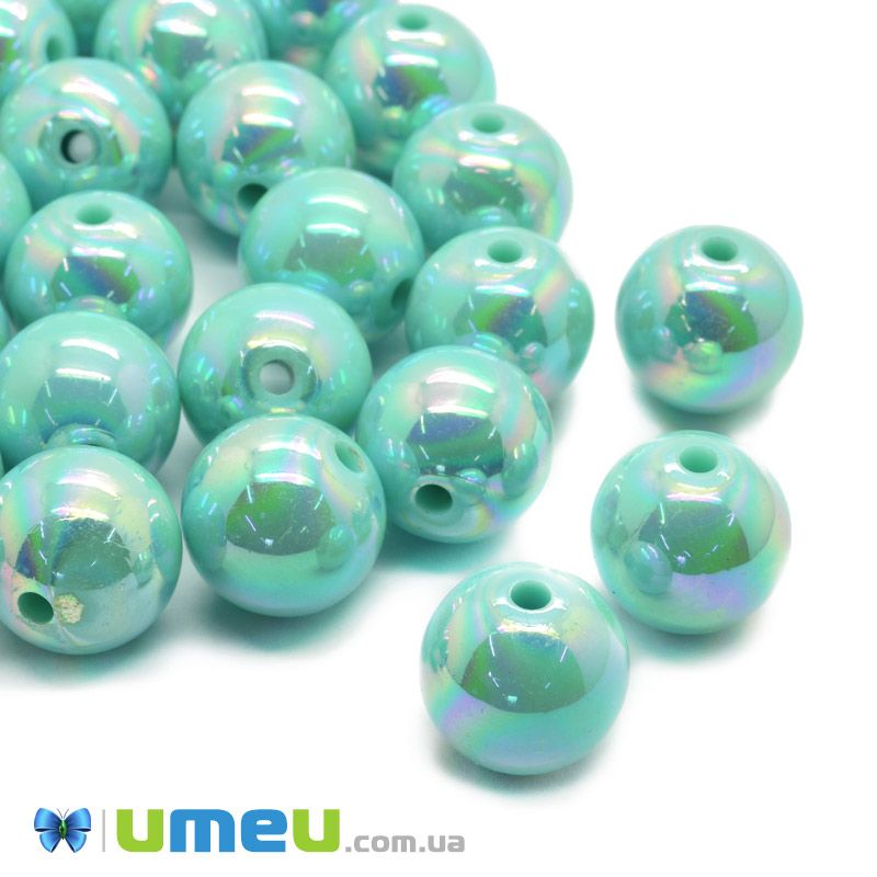Намистина пластикова райдужна Кругла, 16 мм, Бірюзова (BUS-047242)
