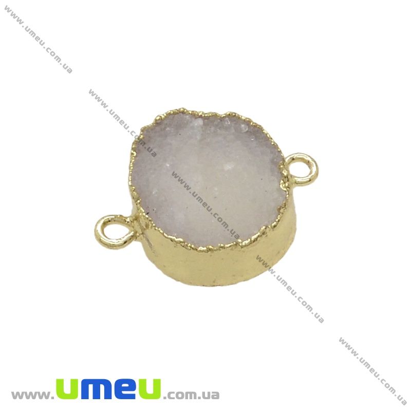 Конектор з натурального каменю Друза Агата в металі, Круглий, Білий, 23х16 мм (POD-036925)