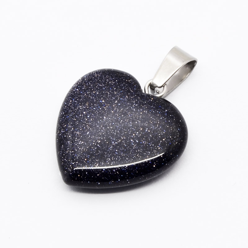 Подвеска Сердце, Синт. камень Авантюрин Золотой песок синий, 20х20 мм (POD-054344)