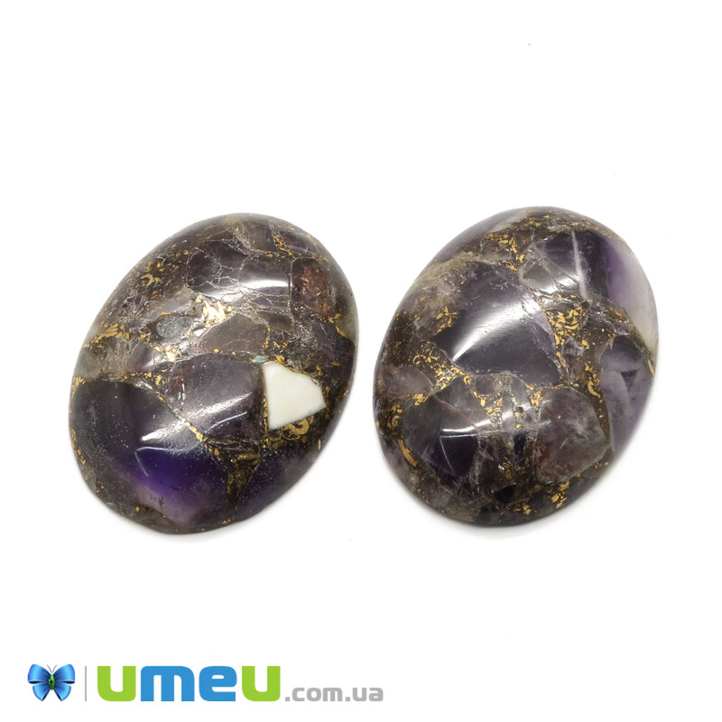 Кабошон нат. камінь Аметист із золотою лінією, Овал, 30х22 мм (KAB-043099)