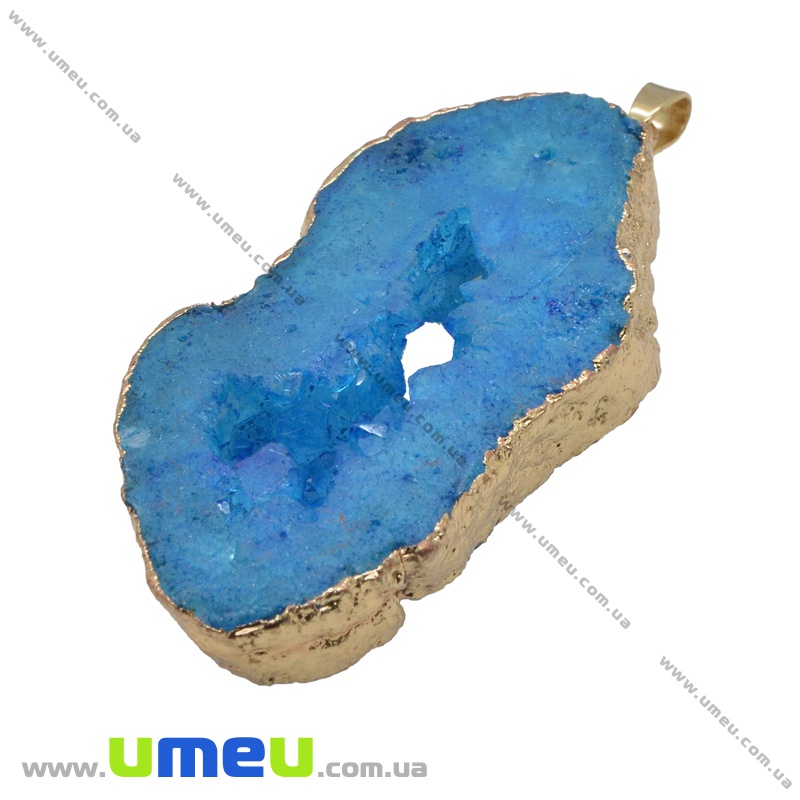 Подвеска из натурального камня, Друза агата, Синяя, 80х36 мм (POD-034050)