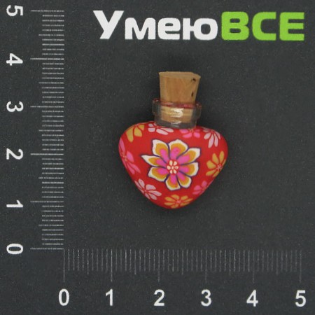 Скляна баночка з полімерною глиною Серце, Червона, 24х22 мм (DIF-006777)