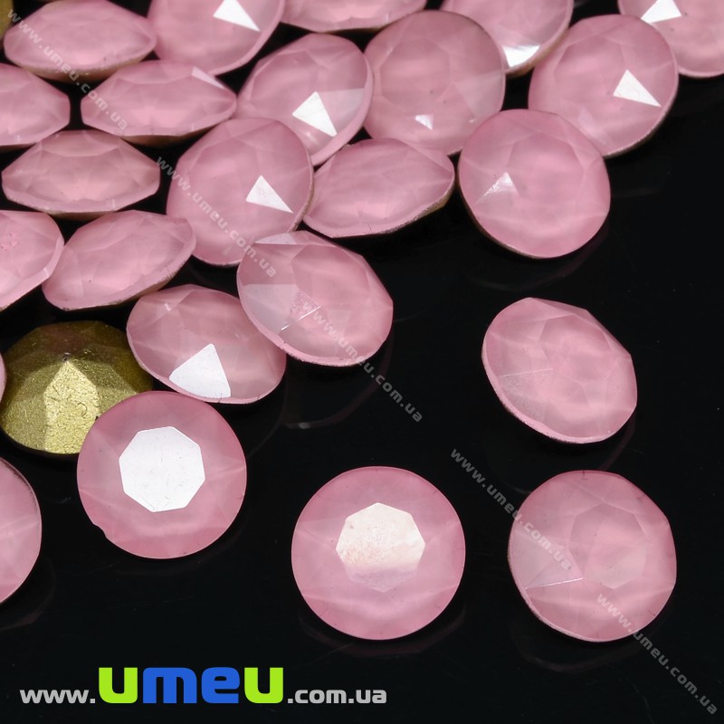 Ріволі скляний, Круглий гранований, Кристал, 10 мм, Рожевий опал (KAB-033940)