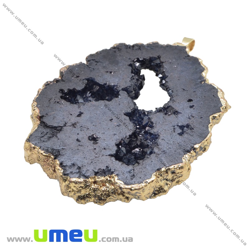 Підвіска з натурального каменю, Друза агату, Чорна, 86х61 мм (POD-034061)