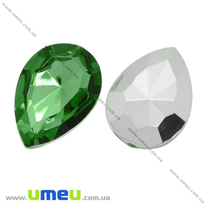 Ріволі пластиковий, Крапля гранована, 18х13 мм, Зелений (KAB-009515)