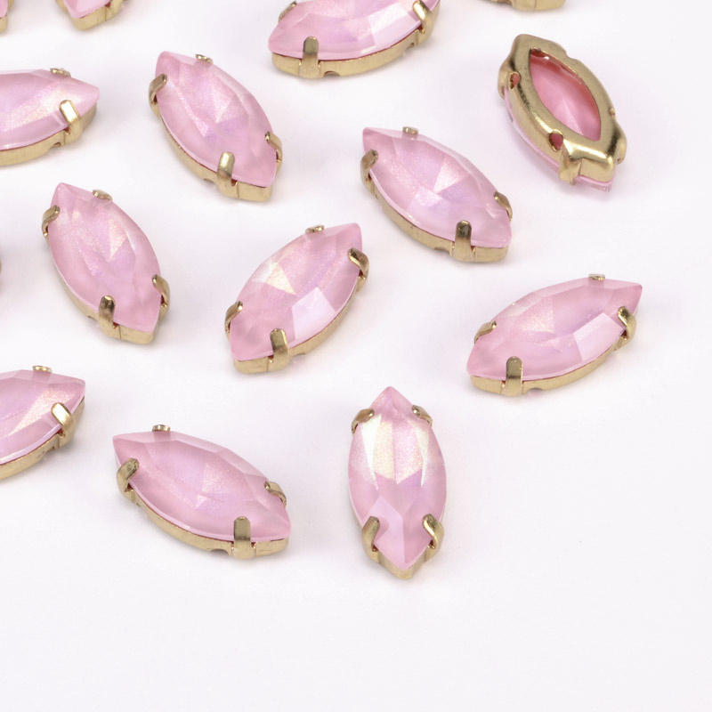 Шатон човник 15х7 мм, Золото, Рожевий (KAB-052941)