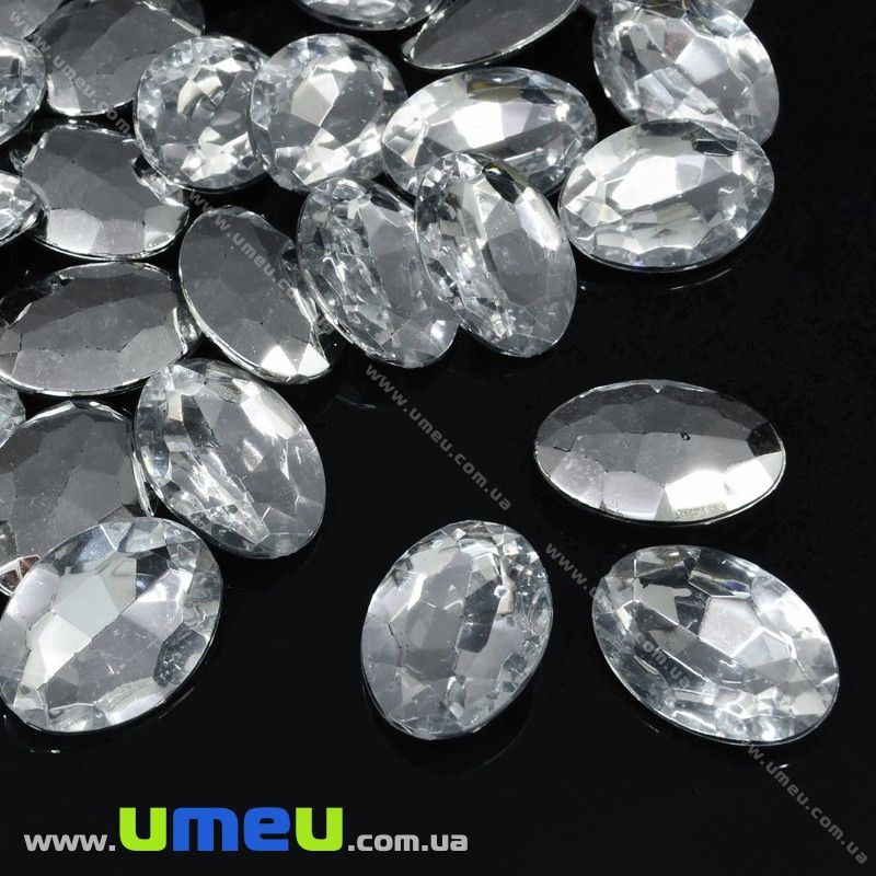 Ріволі пластиковий, Овал гранований, 18х13 мм, Прозорий (KAB-031920)