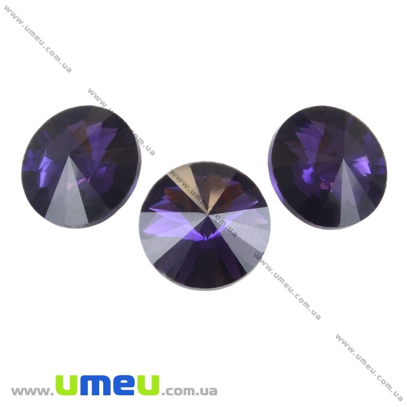 Риволи стеклянный, Круглый граненый, 14 мм, Фиолетовый, 1 шт (KAB-010085)