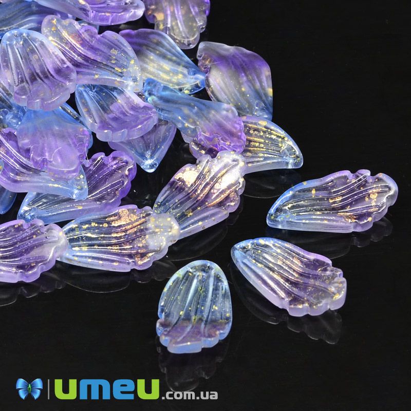 Намистина скляна, 22х12 мм, Пелюстка, Бузково-блакитна (BUS-046157)