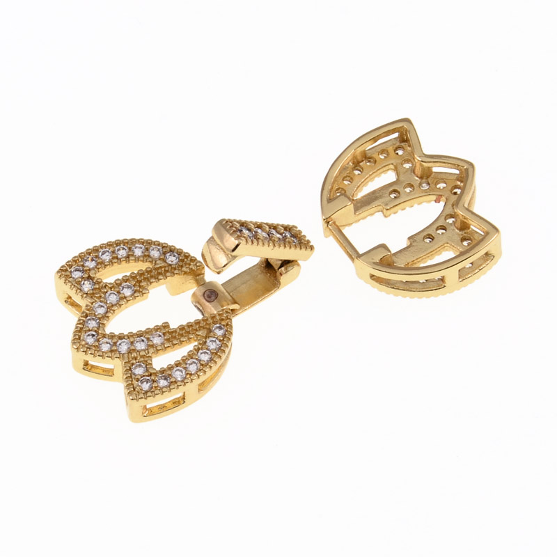 Застібка, 25х13 мм, Латунь із покриттям 18 kt, Куб. цирконій (ZAM-055445)