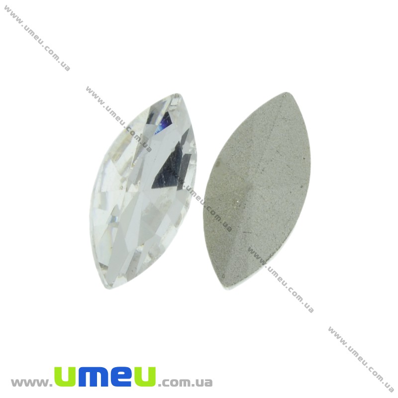 Риволи стеклянный, Лодочка граненая, 15х7 мм, Белый (KAB-026024)