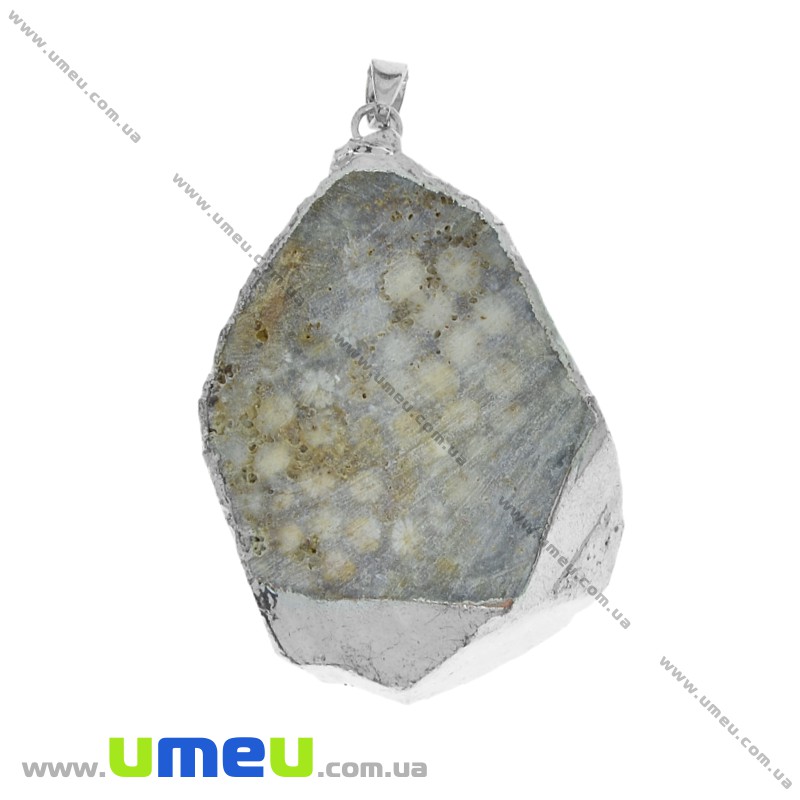 Підвіска з натурального каменю в металі, Корал скам'янілий, 53х40 мм (POD-022109)