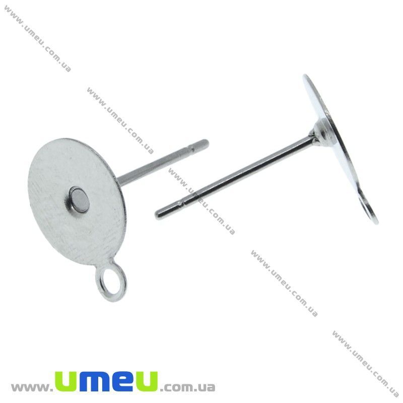 Пусети з нерж. сталі з площадкою 8 мм, 12х10 мм, Темне срібло (STL-014124)