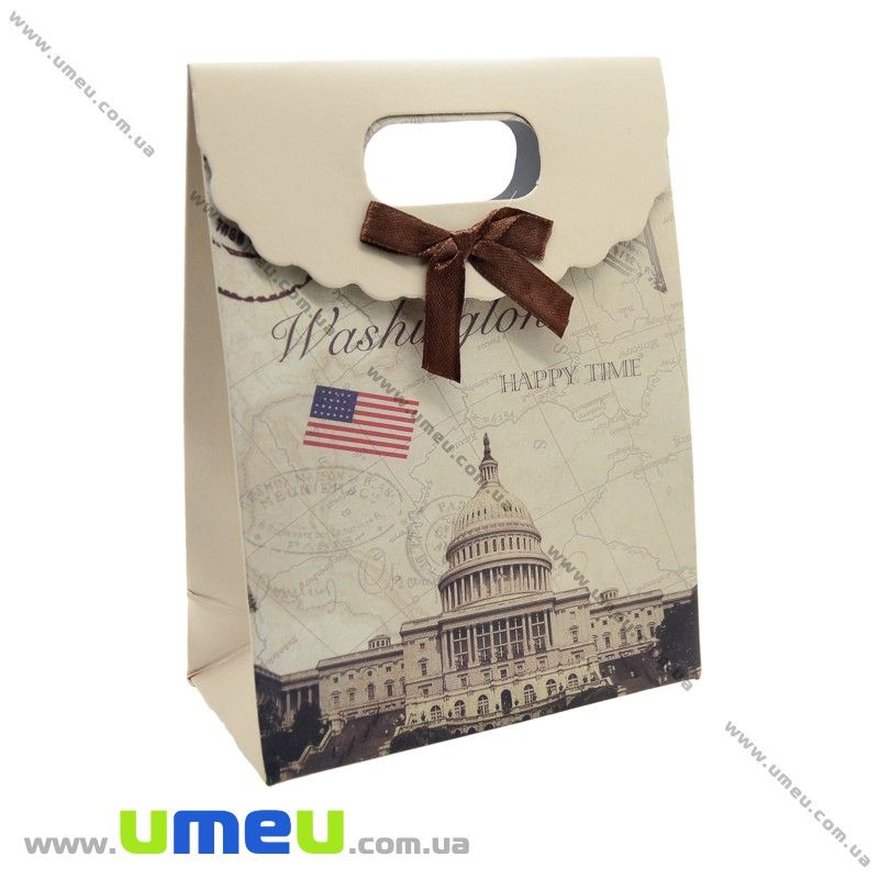 Подарунковий пакет на липучці, Вашингтон, Бежевий, 16х12х6 см (UPK-020410)