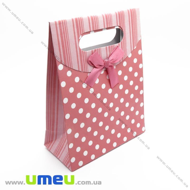 Подарочный пакет на липучке, В горошек, Розовый светлый, 16х12х6 см, 1 шт (UPK-014776)
