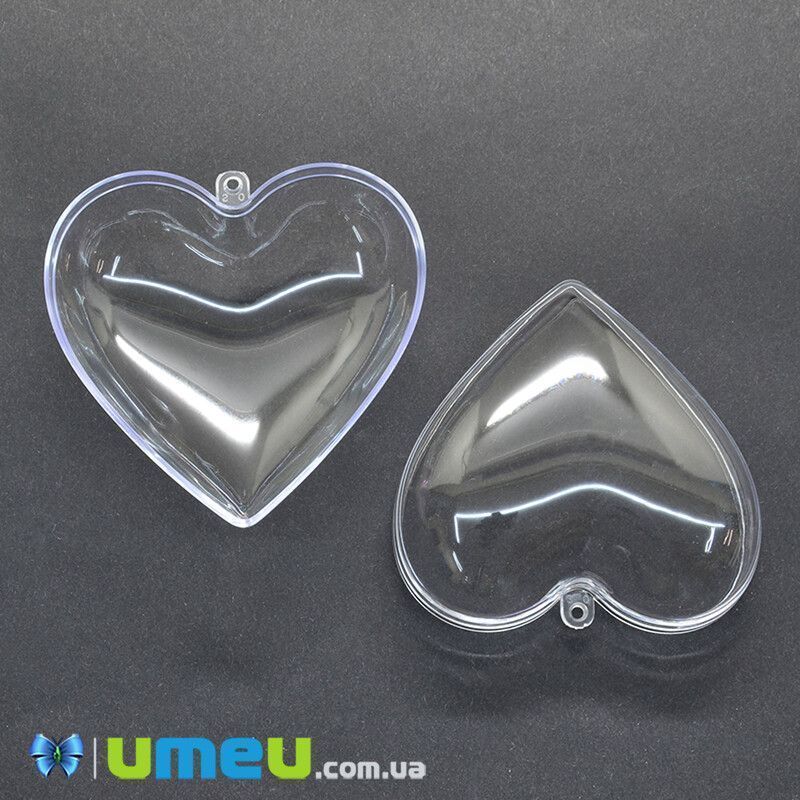 Серце пластикове збірне з 2 половинок, 8 см, Прозоре (DEC-043250)