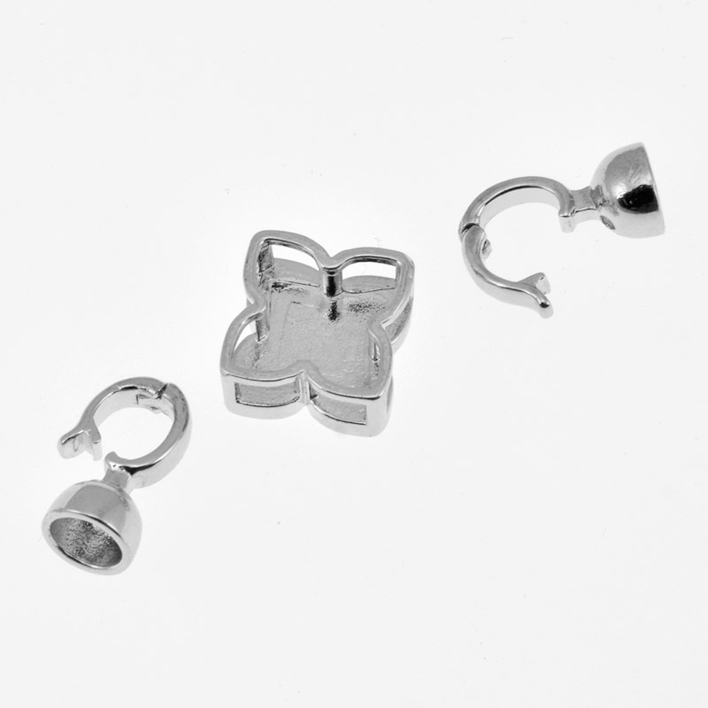 Застібка, 39х16 мм, Латунь з покриттям Родій, Перламутр і куб. цирконій (ZAM-060883)