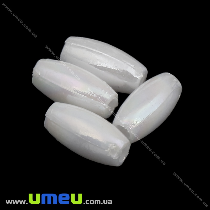 Намистина пластикова Рис, 6х3 мм, Біла (BUS-035851)