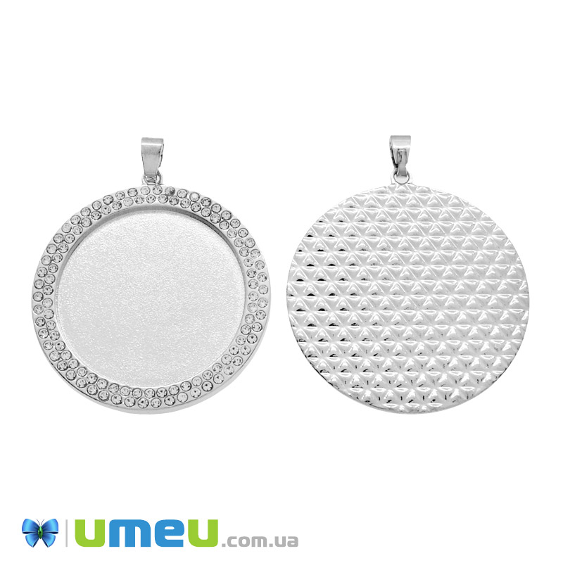 Основа кругла зі стразами, 47х38 мм, 29,8 мм, Темне срібло (OSN-049495)