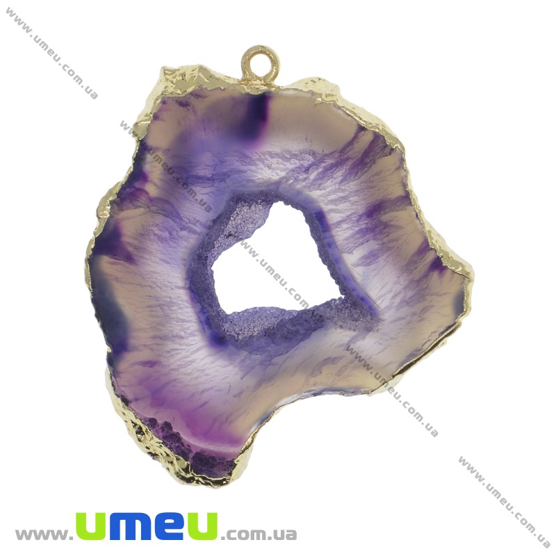 Підвіска з натурального каменю, Агат з друзою, Фіолетова, 41х35 мм (POD-033873)