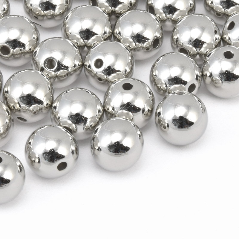 Намистини пластикові Круглі, 9,5 мм, Сріблясті (BUS-059662)