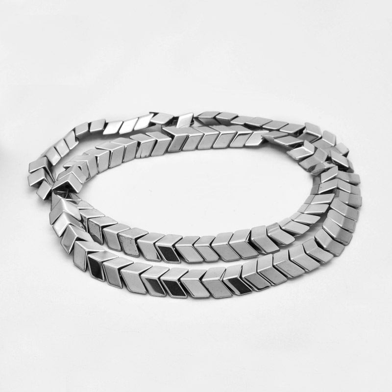 Намистини Гематит, Нат. камінь, Зиг-заг, 8х7х4 мм, З покриттям, Сріблясті (BUS-054035)