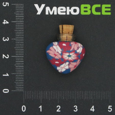 Скляна баночка з полімерною глиною Серце, Синя, 24х22 мм (DIF-006773)