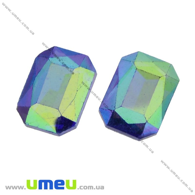 Ріволі скляний, Прямокутний гранований, 14х10 мм, Синій АВ (KAB-021983)