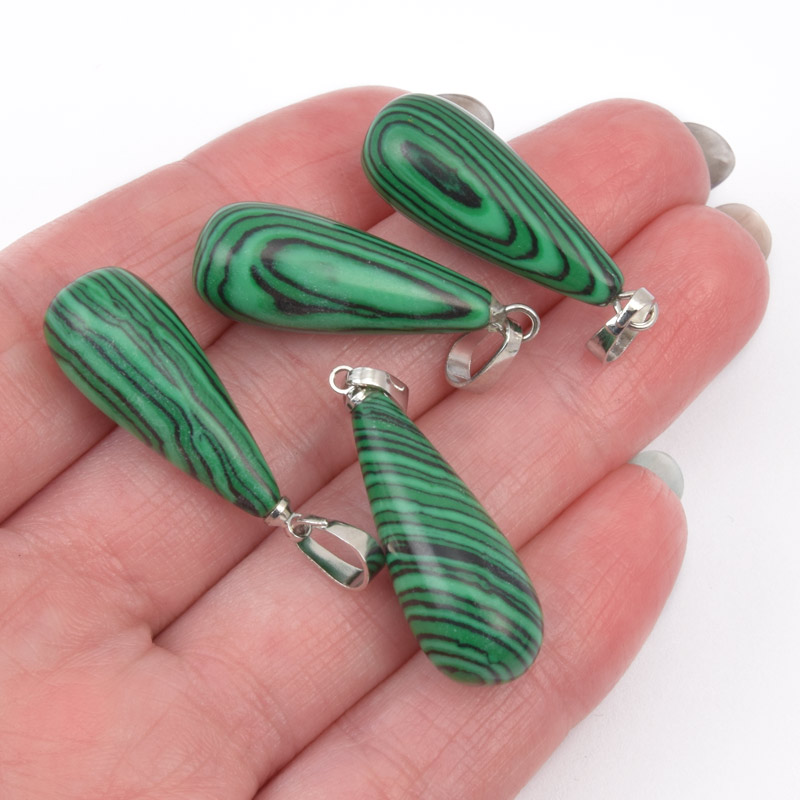 Підвіска Крапля, Синт. камінь Малахіт, 29х10 мм (POD-020863)