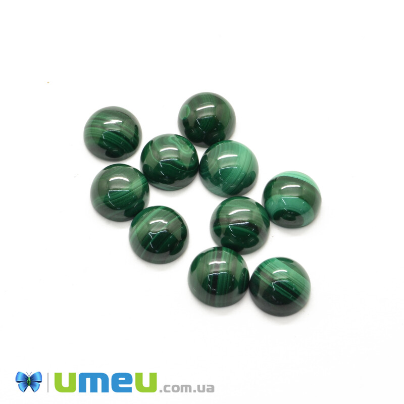 Кабошон Малахіт натуральний, Круглий, 10 мм (KAB-043092)