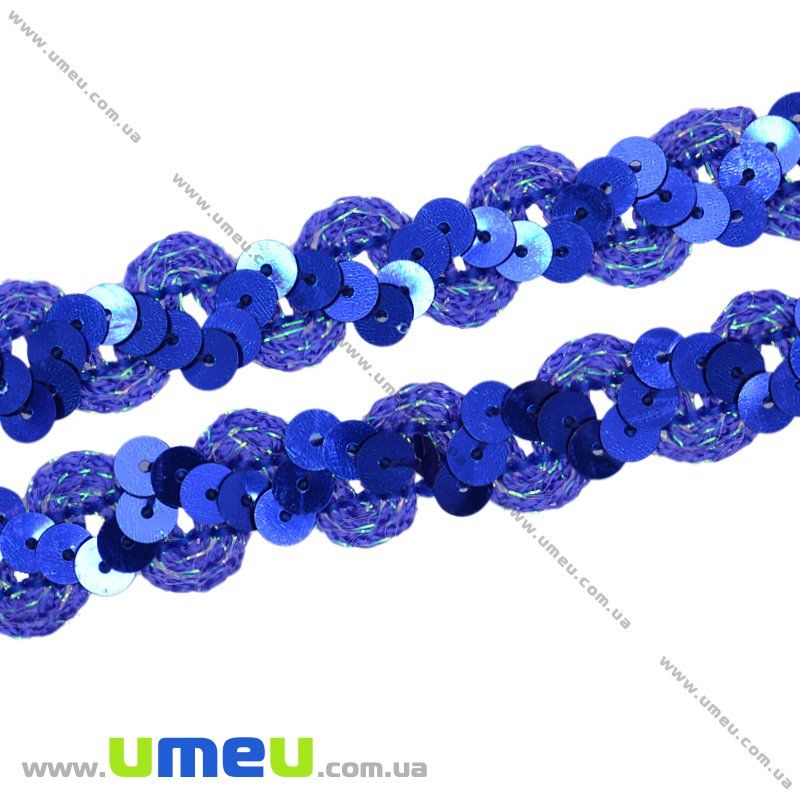 Тесьма с паетками, 15 мм, Синяя, 1 м (LEN-010410)