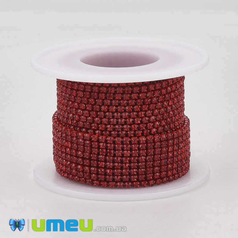 Стразовий ланцюг SS6 - 2,0 мм, Червоний, Стрази скляні червоні (ZEP-040476)