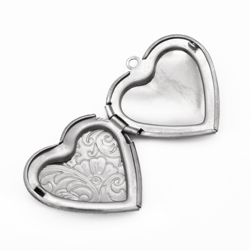 Медальйон Серце з візерунком з нержавіючої сталі, 29х29х7 мм, Темне срібло (STL-054451)