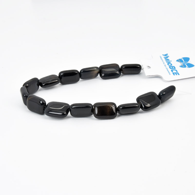 Намистини Агат чорний, Натур. камінь, 14х10 мм, Прямокутник, 20 см (BUS-057985)