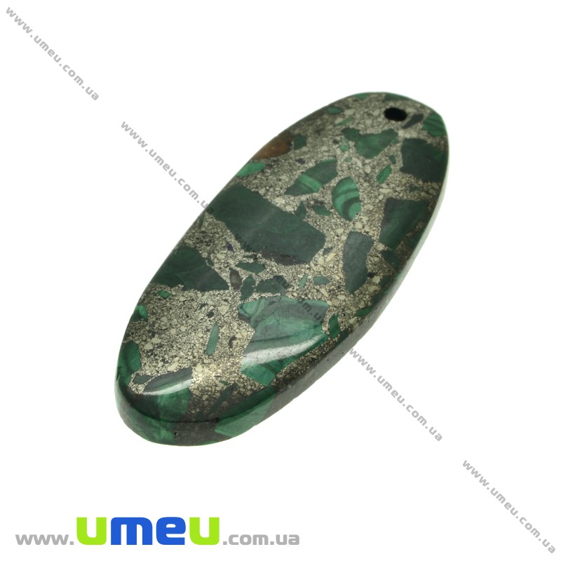 Подвеска из натурального камня Овал, Малахит с пиритом, 50х20 мм (POD-011964)