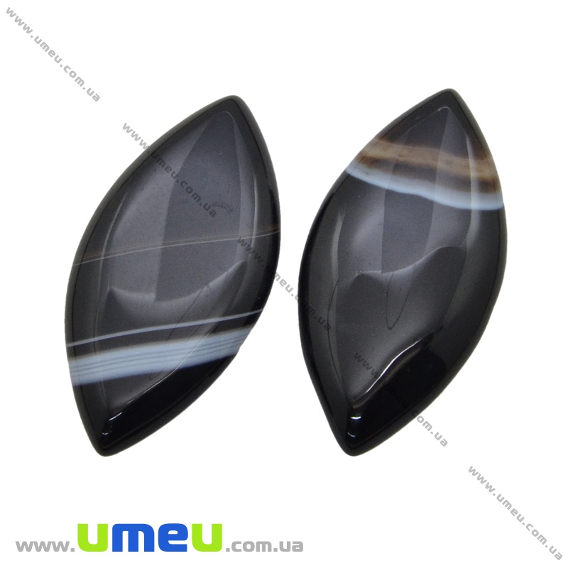 Кабошон нат. камінь Агат чорний, Човник, 48х23 мм (KAB-036134)