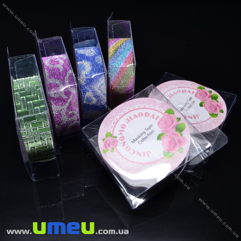 Декоративный скотч глиттерный в блистере, Золотистый, 15 мм (DIF-017937)