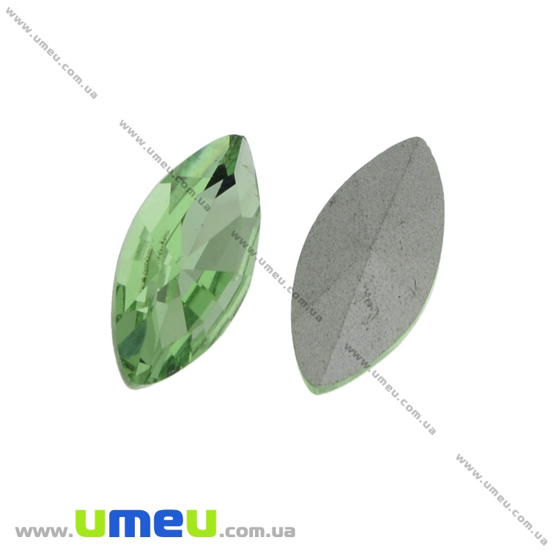 Ріволі скляний, Човник гранований, 15х7 мм, Салатовий (KAB-022005)