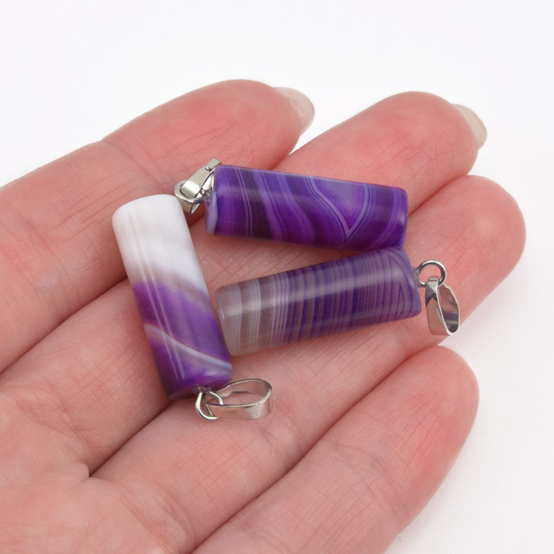 Подвеска Цилиндр, Натур. камень Агат фиолетовый, 26х8 мм (POD-058608)