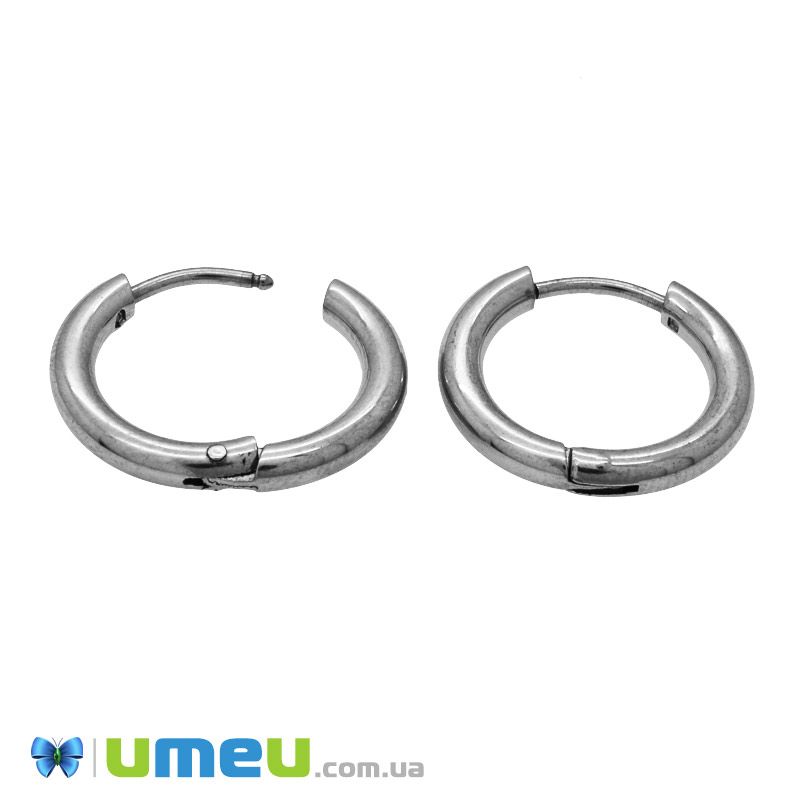 Сережки-кільця Huggie з нержавіючої сталі, 17х16х2,5 мм, Темне срібло (STL-047288)