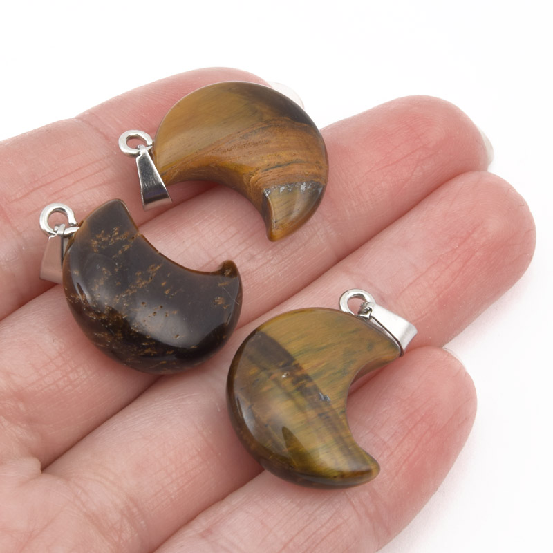 Подвеска Луна, Натур. камень Тигровый глаз, 24х18 мм (POD-058571)