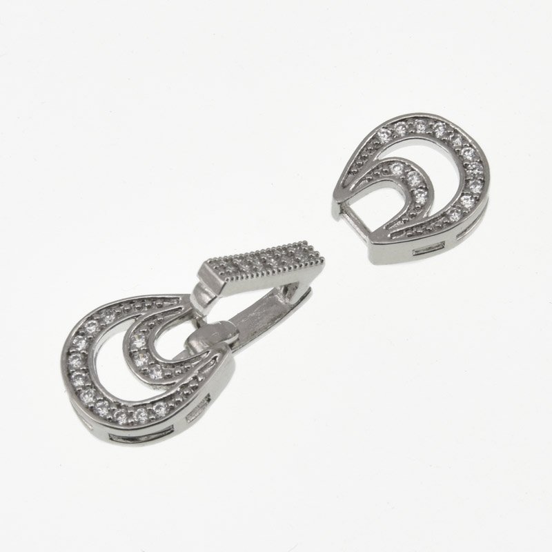 Застібка, 23х9 мм, Латунь з покриттям Родій, Куб. цирконій (ZAM-060825)