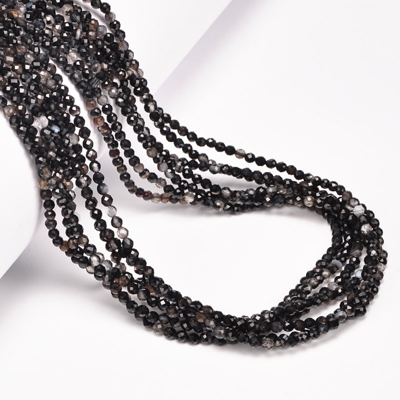 Намистини Агат чорний, Натур. камінь, 2 мм, Круглі грановані (BUS-054303)