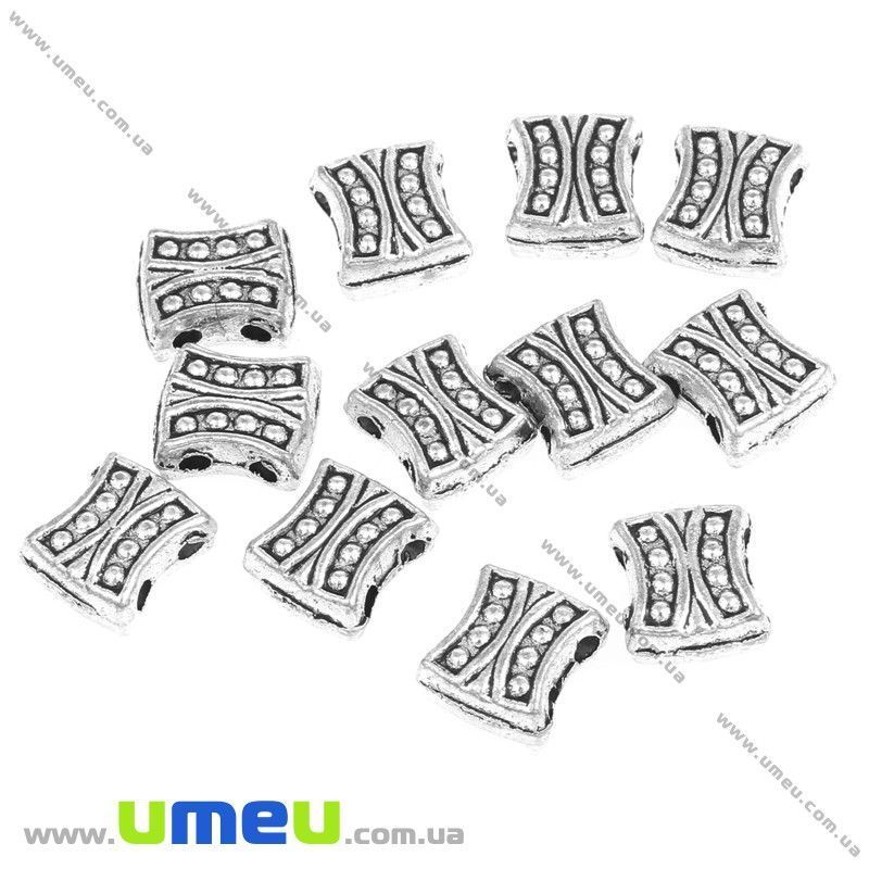 Намистини мет. на 2 отвори, 9х8 мм, Античне срібло (KON-007306)