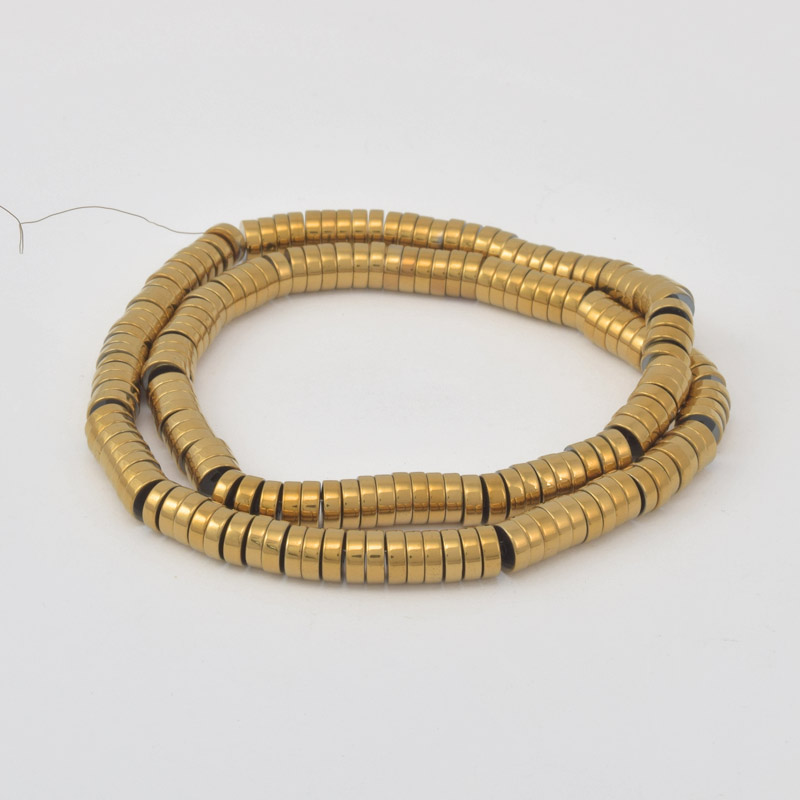 Намистини Гематит, Нат. камінь, Круглі плоскі, 6х2 мм, З покриттям, Золото (BUS-057832)