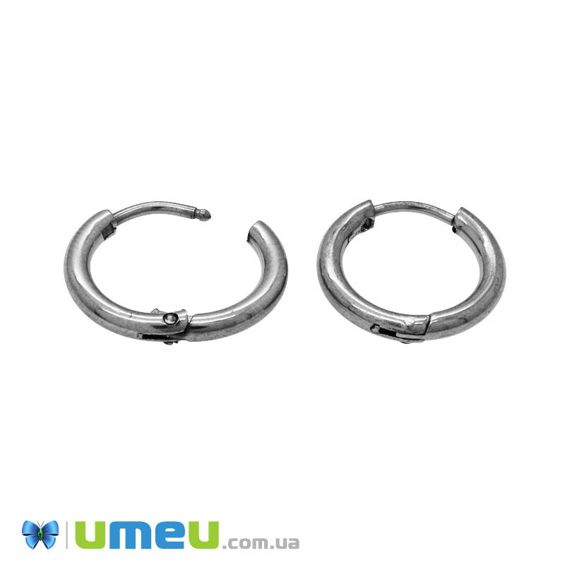 Сережки-кільця Huggie з нержавіючої сталі, 14х13х2 мм, Темне срібло (STL-047287)