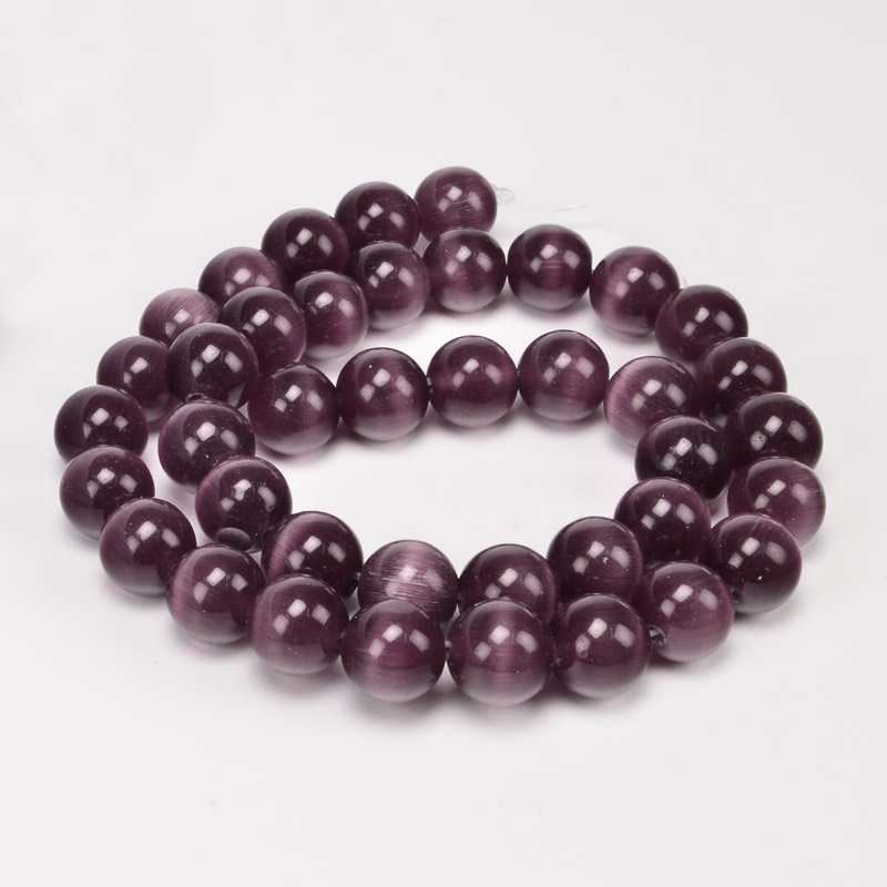 Намистини Котяче око, Синт. камінь, 10 мм, Бузкові, Круглі (BUS-054284)