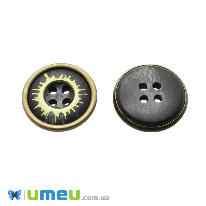 Гудзик пластиковий Круглий, 21 мм, Золотисто-чорний (PUG-046532)